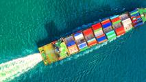 A large container ship in the ocean.